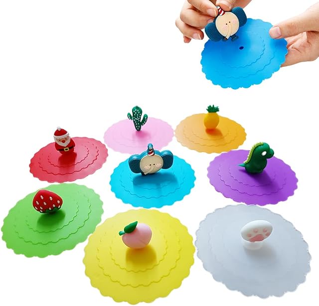 8 Pcs Cartoon Silicone Glass Cup Covers 10cm Anti-dust Cup Covers Reusable Food-grade Silicone Drink Glass Cup Lids Leak-Proof Cup Lid for Home Cafe Restaurant
