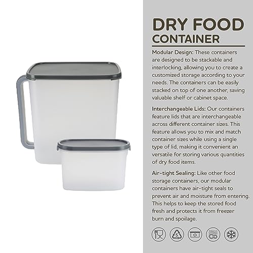 Image of KOLORR Modular Plastic Containers Set for Kitchen Storage Combo, Set of 5 (1100ml x 4 / 9000ml x 1) | Dry Food Organizer | Air Tight Grocery Jar /Container with Scoop | Food Grade | Transparent