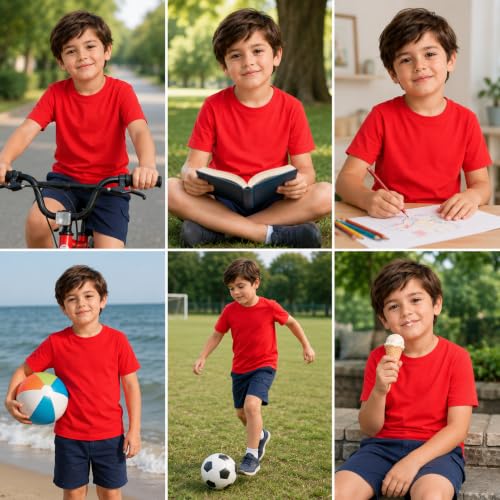 Image of Kids Round Neck Boys Tshirt | Short Sleeves | Natural Organic 100% Cotton Soft Comfortable Fabric | School Plain Color Original Branded Half Sleeve | T-Shirt for Boy Kid | Sleepwear Everyday Casual