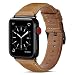 OUHENG Compatible with Apple Watch Band 42mm 44mm, Genuine Leather Band Replacement Compatible with Apple Watch Series 4 Series 3 Series 2 Series 1 (42mm 44mm) Sport and Edition, Light Brown Band
