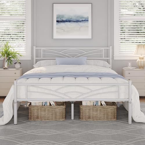 Yaheetech Lit Simple Cadre de lit en Métal Assemblage Simple pour Petits Espaces Adultes 140x200cm Blanc