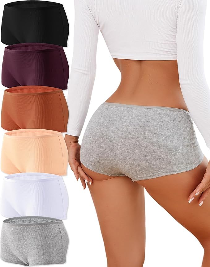 louryn koulyn Cotton Underwear for Women Boyshort Panties Full Coverage Boxer Briefs Stretch Boy Short Undies 6 Pack-picture-37