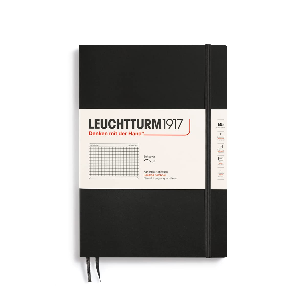 LEUCHTTURM1917 362870 Notebook Composition (B5), Softcover, 123 Numbered Pages, Black, Squared — image 1