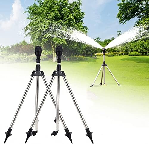 Rotating Tripod Sprinkler, 360 Degree Automatic Rotating Irrigation Watering Sprinklers, Telescoping Tripod Sprinkler, Stainless Steel Rotary Irrigation Tripod Telescopic Support Sprinkler (2Sets)