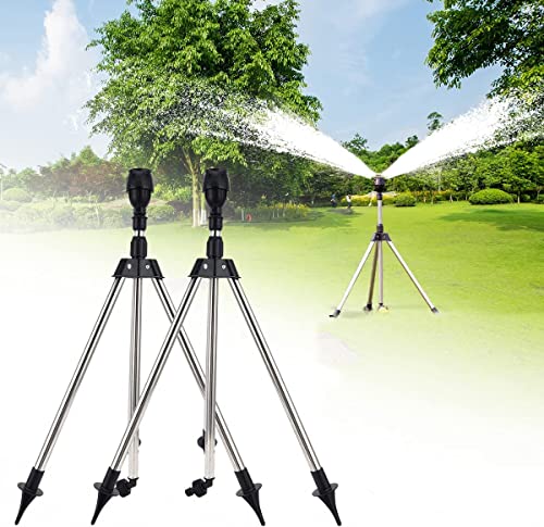 Rotating Tripod Sprinkler, 360 Degree Automatic Rotating Irrigation Watering Sprinklers, Telescoping Tripod Sprinkler, Stainless Steel Rotary Irrigation Tripod Telescopic Support Sprinkler (2Sets) #TOP3