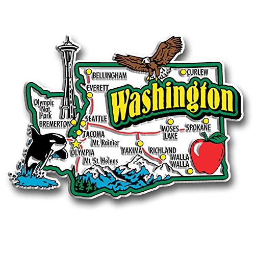 Washington Jumbo State Magnet by Classic Magnets, 4.1" x 2.9", Collectible Souvenirs Made in The USA