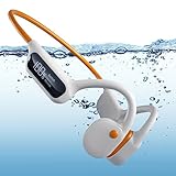 Knochenschall Kopfhörer, 32GB Speicher, Schwimmen kopfhörer IPX8 Wasserdicht, MP3 Sport kopfhörer, Kabellos Kopfhörer Bluetooth 5.3, Knochenschall Kopfhörer zum Schwimmen Laufen(Orange + Weiß)