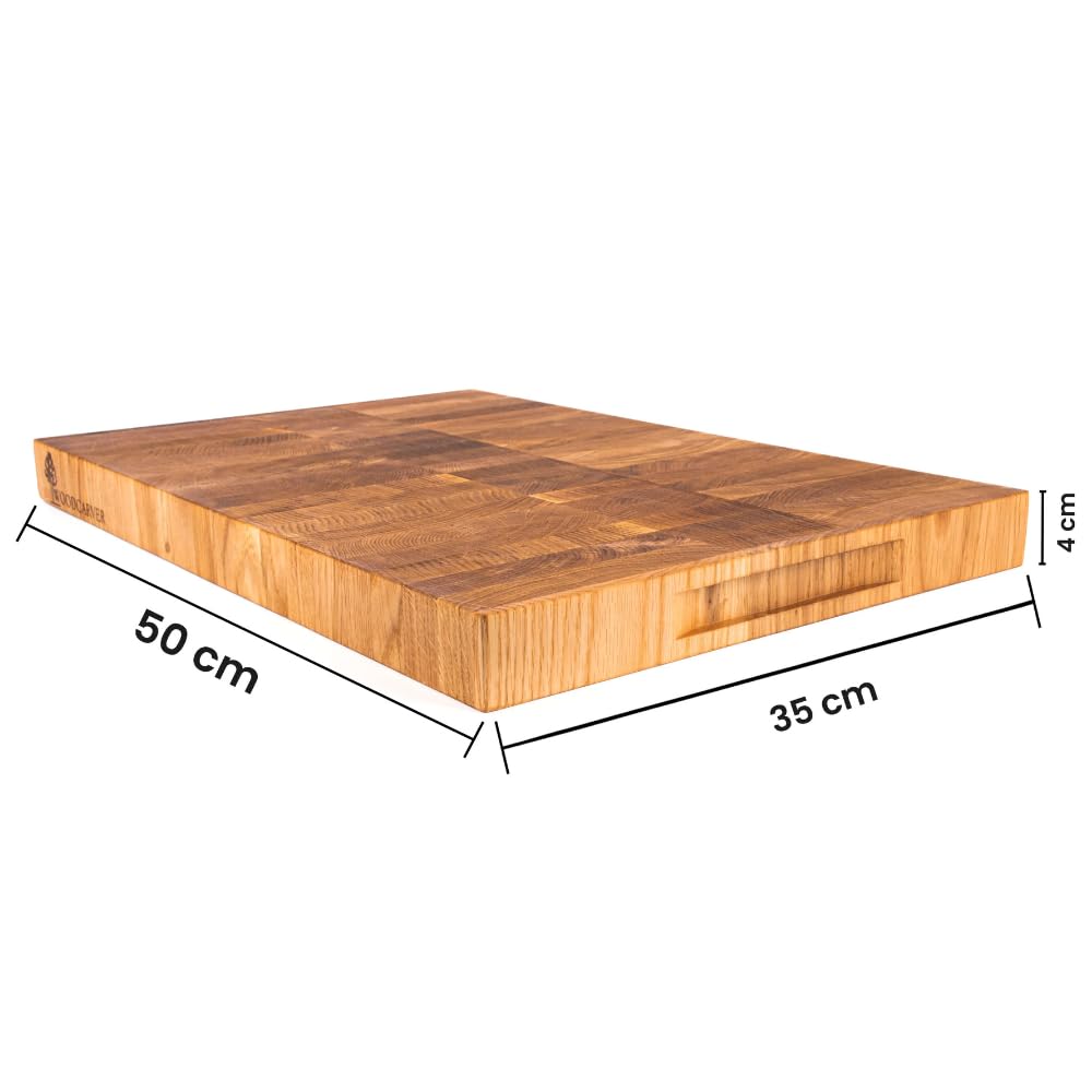 Woodcarver Endgrain Tagliere in rovere 50 x 35 x 4 cm, in legno massiccio, adatto ai coltelli e autorigenerante, realizzato a mano e oliato, extra stabile e durevole