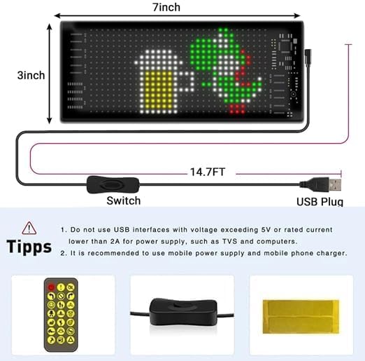 Image of Programmable LED Matrix Panel for Advertising & DIY Use, 6.81 inchx2.76 inch Small Screen Animation 5V LED Sign for Car Business Shop Bar Party Festival Home Decor,App & Remote Control