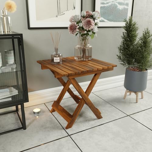 Image of ETIQUETTE ART Patio Folding Coffee Table /Tea Table,Outdoor Wooden Square Portable End Table /Picnic Table for Camping & Dining /Balcony and Garden Bistro Side Table (Sheesham Wood)