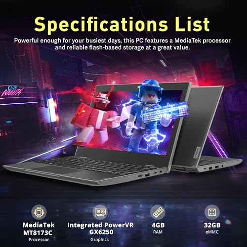 Image of Lenovo Chromebook 100e (2nd Gen) 11.6 inch HD Laptop, MediaTek MT8173C, 4GB LPDDR3, 32GB eMMC, Integrated PowerVR GX6250, 720P HD Webcam, WiFi 5, Chrome OS, Black (Renewed)