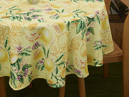 Yihomer Spring & Summer Table Cloth - 60 Inch Round Tablecloth - Waterproof Wrinkle Free Table Cover For Outdoor Or Indoor Use, Lemon Bliss #TOP4