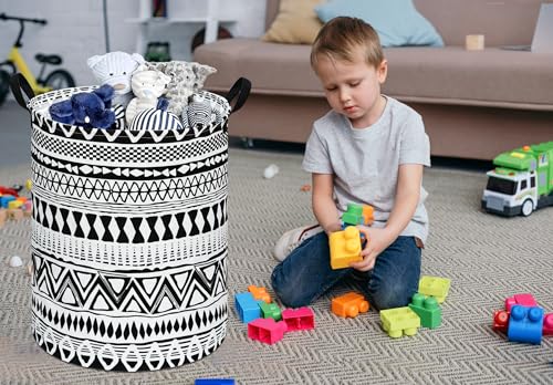 Image of Round Laundry Hamper Storage Basket Fabric Material Storage Hamper Organization Basket, Storage Bin, Gift Box with Handles for Room
