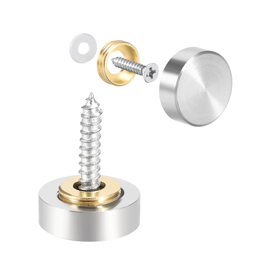 #US Mirror Screw Decorative Caps Cover Nails Brushed Stainless Steel 16mm 8pcs