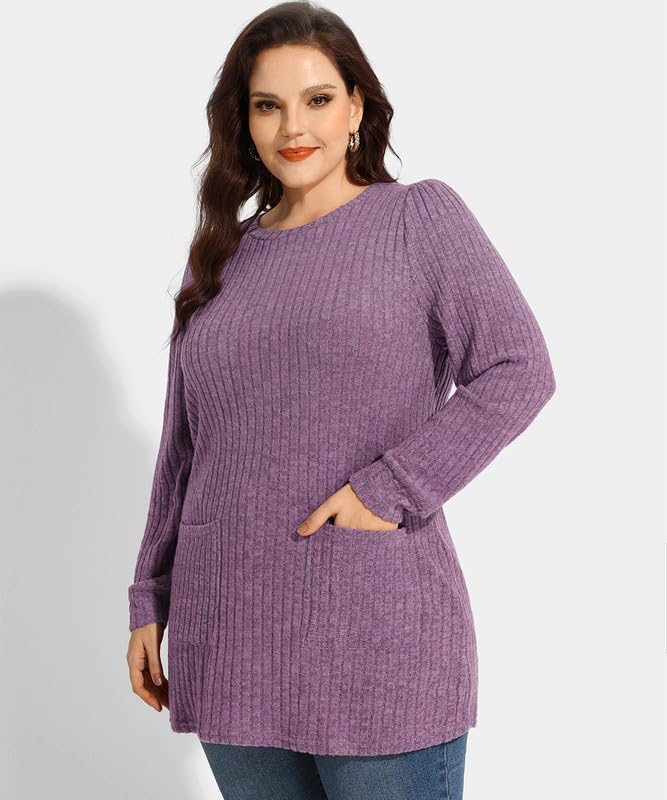 TIYOMI Womens Plus Size Long Sleeve Tops Crewneck Casual Fall Shirts Oversized Long Sweaters Loose Tunic Tops Pockets XL-5XL - Image 3