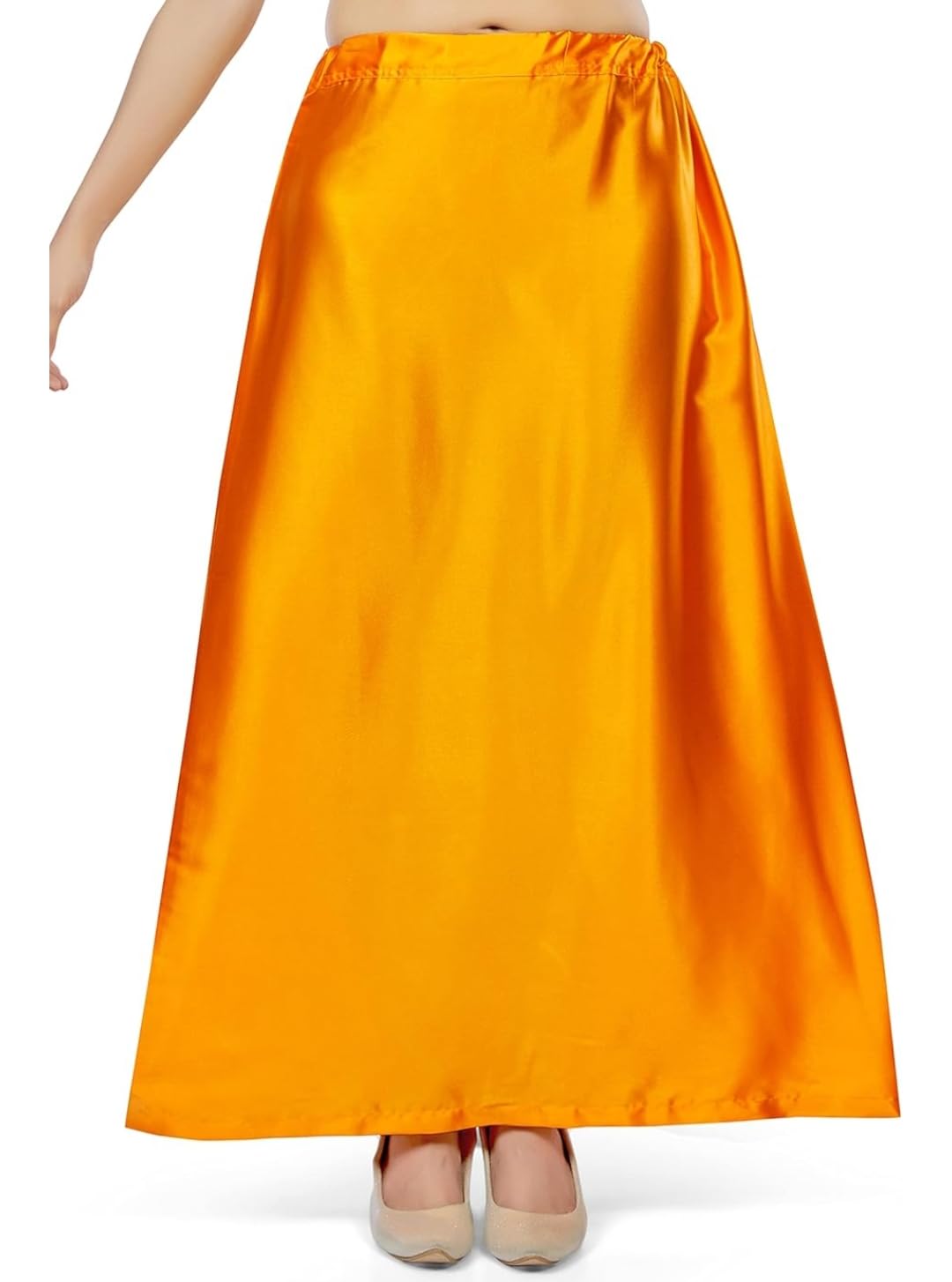 Mustard Yellow Colour Satin Petticoat for Women | Yellow Colour Satin Fabric Saree Shapewear or Underskirt or Saya-image-16