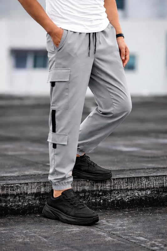 Image of Men's Lycra Blend Track Pants - Stretchable, Comfortable, Lightweight Joggers for Running, Gym, Casual Wear, Elastic Waistband, Full-Length Activewear Pants