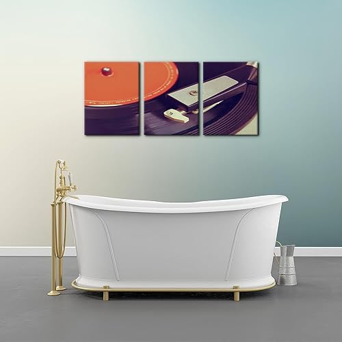 Miniatura 4 de Pacimo 3 piezas de arte en lienzo para pared, cuadros antiguos de tocadiscos, impresiones sobre lienzo, pintura de instrumentos musicales retro,