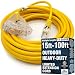 50ft 14 Gauge Heavy Duty Indoor/Outdoor SJTW Lighted Triple Outlet Extension Cord by Watt's Wire - 50' 14/3 Rugged Lighted Grounded Pigtail Power Cord - 14AWG 125Vac 15Amp 1875Watt