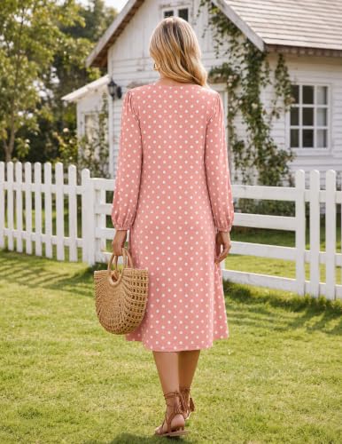 Image of Zeagoo Fall Dresses for Women Long Sleeve Midi Dress Casual A Line Dresses 2026 Pleated Flare Dress with Pockets