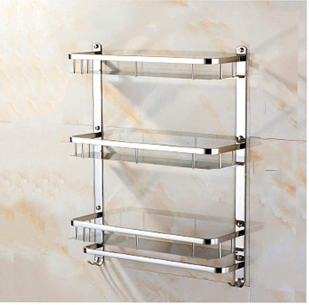 Estante organizador de almacenamiento para baño, estante de vidrio de 3 niveles montado en la pared con toallero de acero inoxidable