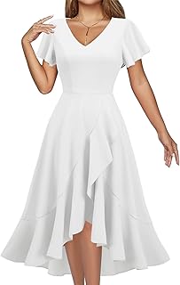 Women's Cocktail Dresses 2025, Formal Wedding Guest Ruffle Prom Party Evening Dress V-Neck Vintage Dress - Buy now