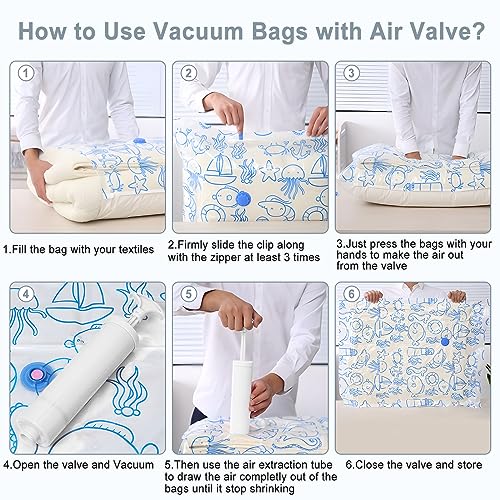 Hayder 6 Pack Vacuum Storage Bags, Space Saver Seal Bags (2 Jumbo/2 Large/2 Medium) with Travel Hand Pump, Airtight Compression Bags for Clothes, Pillows, Comforters, Blankets, Bedding - Thumbnail 7