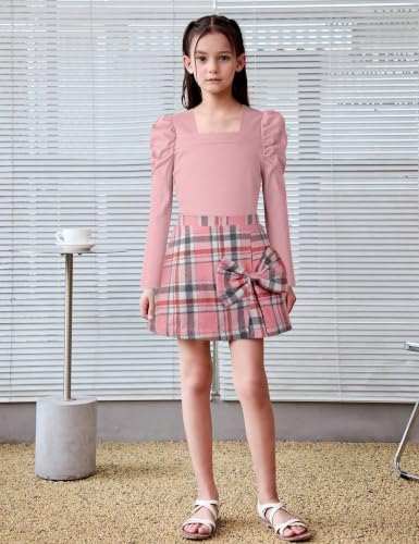 Image of Fuermos Toddler Girl Clothes Puff Sleeve Top and Pleated Girls Plaid Skirt Set 2PCS Girls Outfits Fall Winter