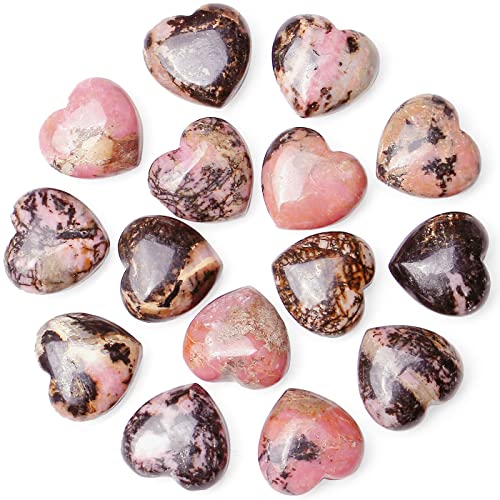 XIANNVXI 10 PC Kristalle Steine Herz Stein Rhodochrosit Schwarz Linie Rhodolith Liebe Heilung Kristall Edelsteine Set Poliert NatüRliche Glückssteine