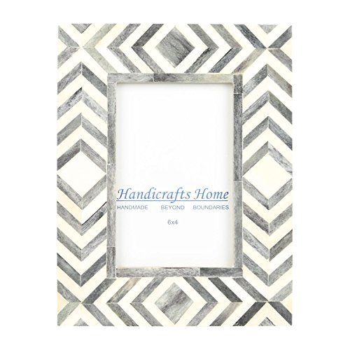 Handicrafts Home - Marco de Fotos (10 x 15 cm), diseño de Mosaico, Color Gris y Blanco, Chevron, 4 x 6