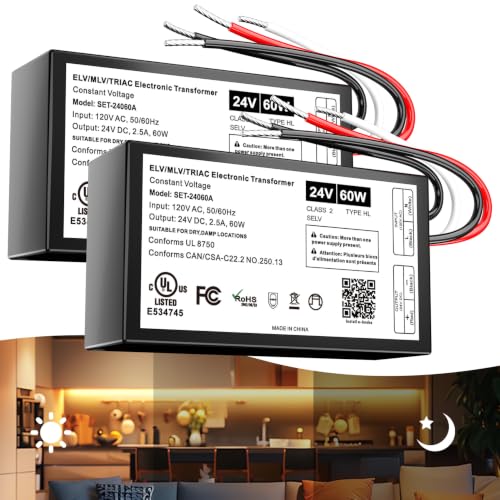 Image of Two 24V 60W Dimmable LED Driver Triac ELV /MLV LED Transformer,UL&FCC-Listed
