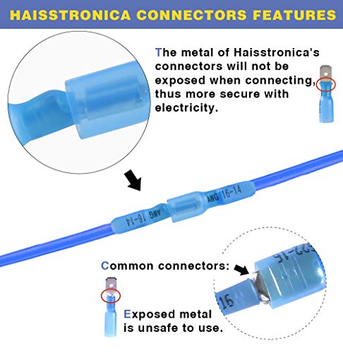 Haisstronica 150Pcs Yellow Heat Shrink Female Spade Connectors,Awg 12-10 Heat Shrink Female Spade Terminlas Kit,Electrical Quick Disconnect Wire Connectors #TOP3