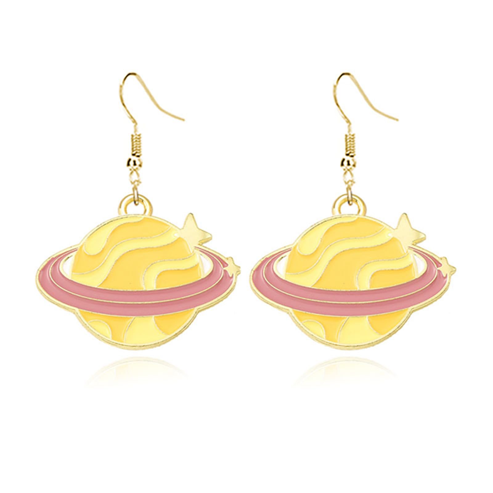 Celestial Moon Star Earth Planet Drop Dangle Earrings for Women - Lightweight Creative Saturn Space Earrings - Bohemian Statement Jewelry