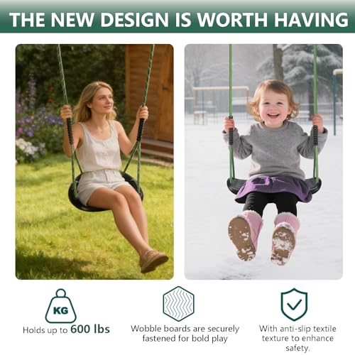 Image of Heavy Duty Swing Seat, Toddler Swing & Anti‑Slip Flat Swing Seat with Adjustable Ropes, Outdoor Backyard Playground Swingset Accessories, Black