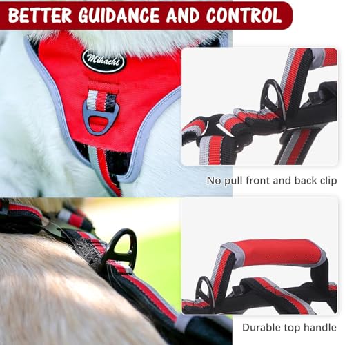 Image of Mihachi Escape Proof Dog Harness - No Pull Dog Harness with Handle, Soft Padded Reflective and Adjustable Full Body Pet Harness Vest for Medium Large Dogs Walking Hiking Training, Red Large
