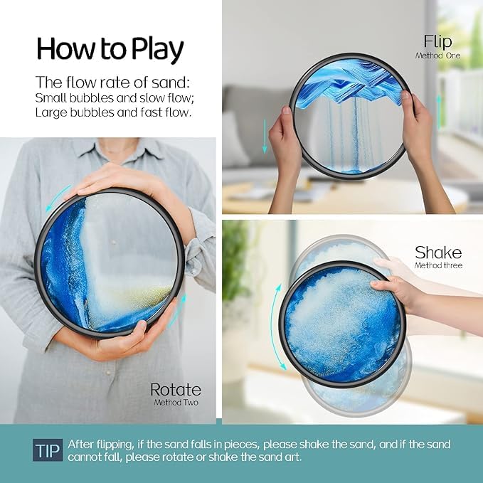 Image of Moving Sand Art Picture Glass Liquid Painting 3D Natural Landscape showpieces for Home Decor Antique Gifts for Kids Office Desktop Decoration Desk Table Decorative Items (Desert)