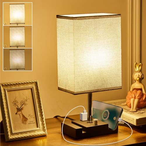 Image of lifeholder Fully Dimmable Nightstand Lamp for Bedroom with AC Outlet, Table Lamp with Two Phone Stands, Bedside Lamps, Desk Lamp for Bedroom, Living Room, LED Bulb Included Grey