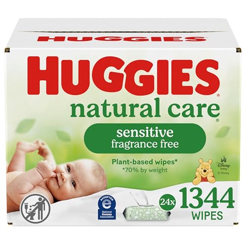 Sensitive Baby Wipes, Huggies Natural Care Baby Diaper Wipes, Unscented, Hypoallergenic, 99% Purified Water, 24 Soft Pack (1344 Wipes Total)