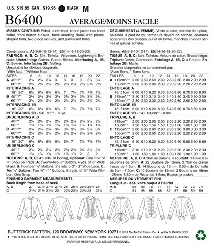 Butterick B6400 Women's Historical Victorian Jacket Sewing Pattern, Sizes 6-14 #TOP1