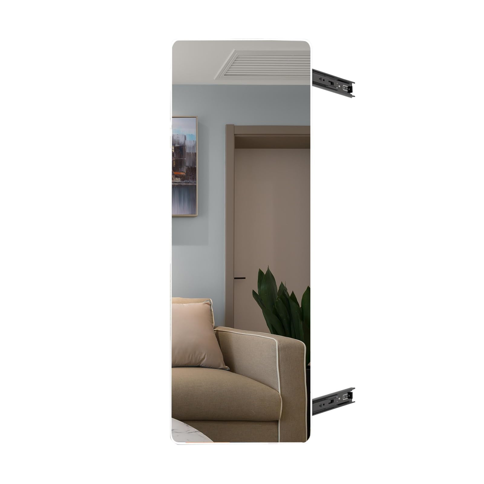 JEKKAH Built-in Folding Push-pull Rotating Fitting Mirror, Wardrobe Invisible Pull-out Mirror, Sliding Full-length Mirror, One Mirror With Multiple Uses(White,100 * 40cm)