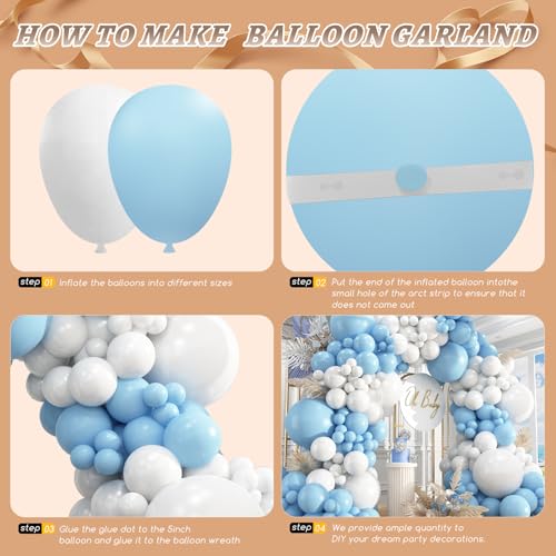 Image of 412Pcs Blue and White Balloon Arch Kit, 18 12 10 5 Inch Different Size Light Blue White Balloon Garland Kit for Baby Shower Graduation Birthday Wedding Party Decorations