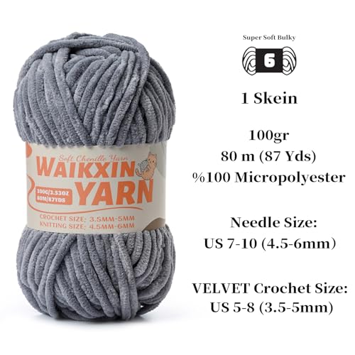 Image of (2 Grey) 2 Pack Super Soft Fuzzy Chenille Chunky Yarn for Crocheting, 200g (175yds) Fluffy Velvet Yarn for Hand Knitting Baby Blankets Weaving Craft