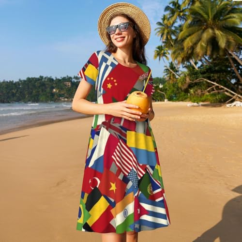 Women's Short Sleeve Dress Different Countries National Flags Summer Sundress Casual Midi Dress3