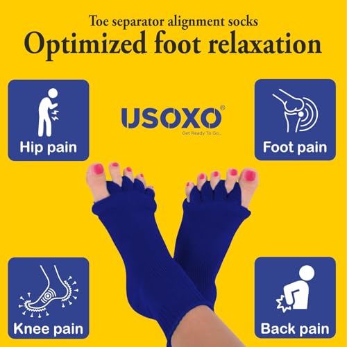 Image of Foot Alignment Socks I Cotton Finger Toe Separator I Easing Bunion Hammertoe And Arthritis Pain Relief I Improving Posture & Increasing Flexibility I Free Size (Royal Blue)