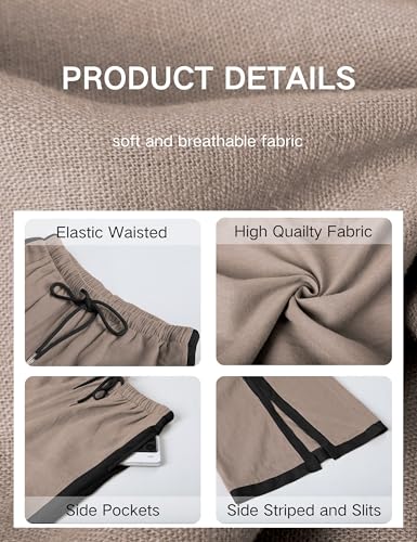 Xiaoxuemeng Linen Pnats Women Wide Leg Striped Capri Pants Casual Baggy Linen Trousers with Pockets3