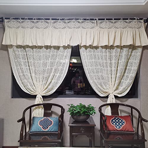Cortinas cortas de ganchillo LUNEZY para ventanas de cocina en algodon y lino 6