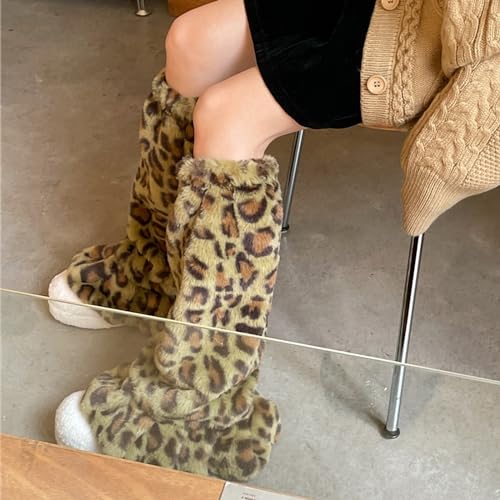 Image of Sexybody Leg Warmers for Women & Girls Y2K Kawaii Fluffy Fur Flared Leg Warmer Furry Goth Grunge Socks Harajuku Leopard