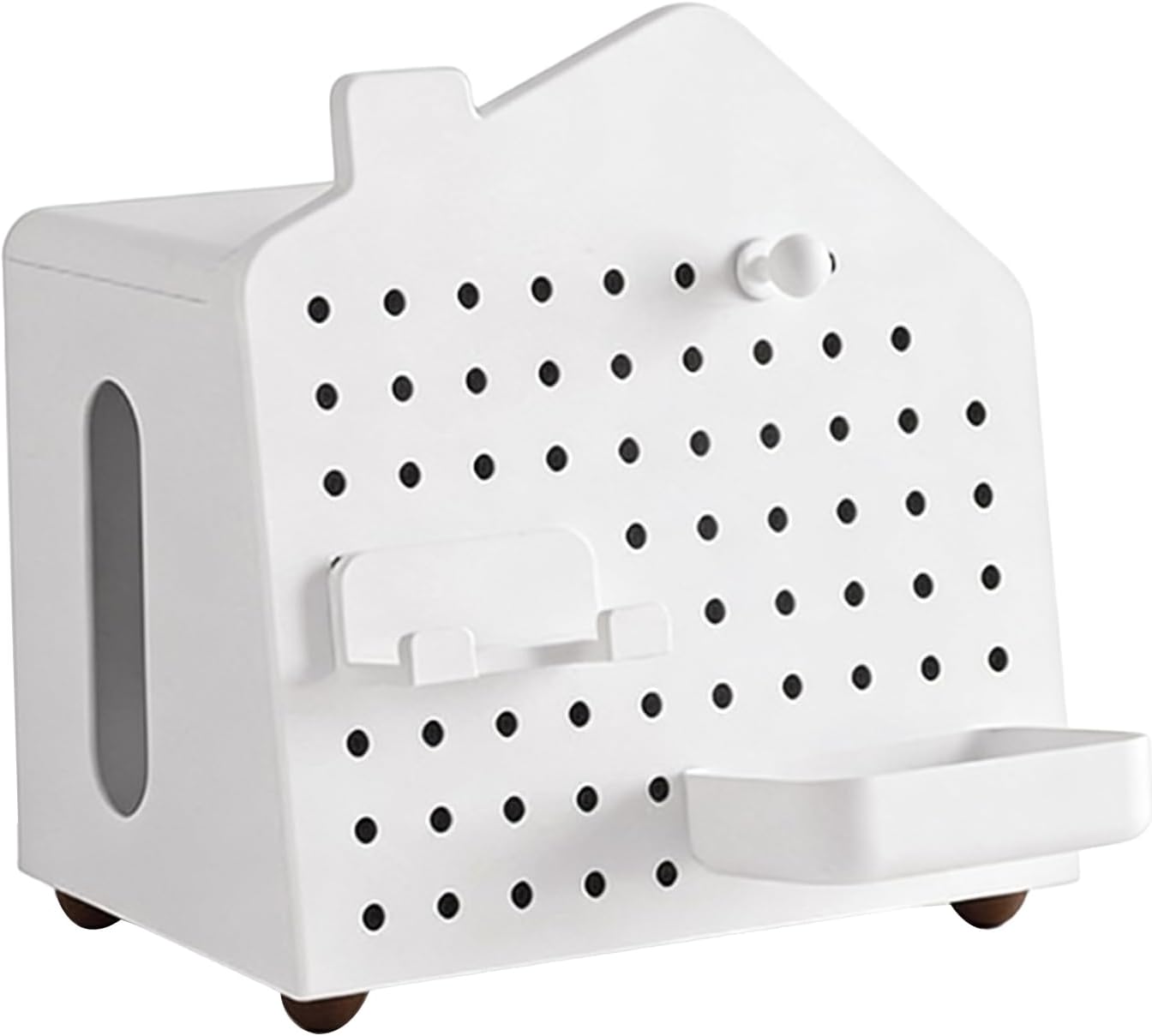 ZJchao Creative House Shaped Desk Organizer with Drawer and Pegboard for Tissues Remote Control Storage Small Items Organizing Desktop Decor (White)