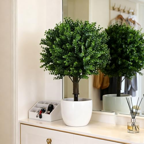 Árbol de bolas de topiario de eucalipto artificial de 17,7" con estaca 4
