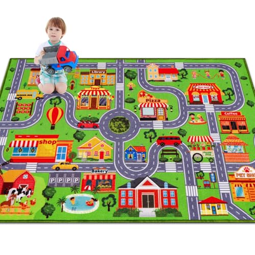 Kids Rug Car Play Mat Carpet, Extra Non-Slip Traffic Road Rug for Kids, City Map Educational Mat for Playroom Boys Bedroom Classroom (59X39.4 INCH, Classic)